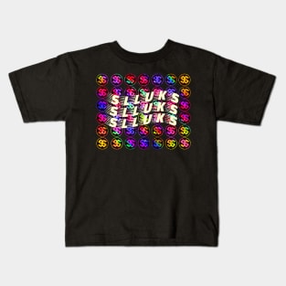 Super cool slluks brand letter logo music design Kids T-Shirt